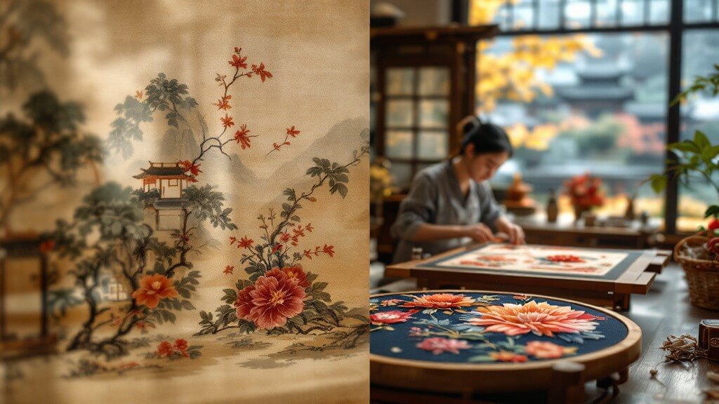 An artisan's hands practicing the intricate art of Suzhou embroidery, representing its thousands of years of history and cultural significance.