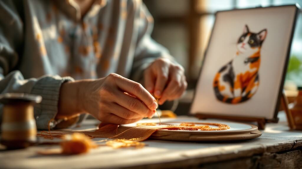 The hands of Suzhou embroidery inheritor Meiling Li meticulously working with silk thread, demonstrating the delicate art of a 2,000-year-old craft.