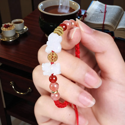 2026 Zodiac Guardian Amulet | Red String & White Jade Manifestation Bracelet