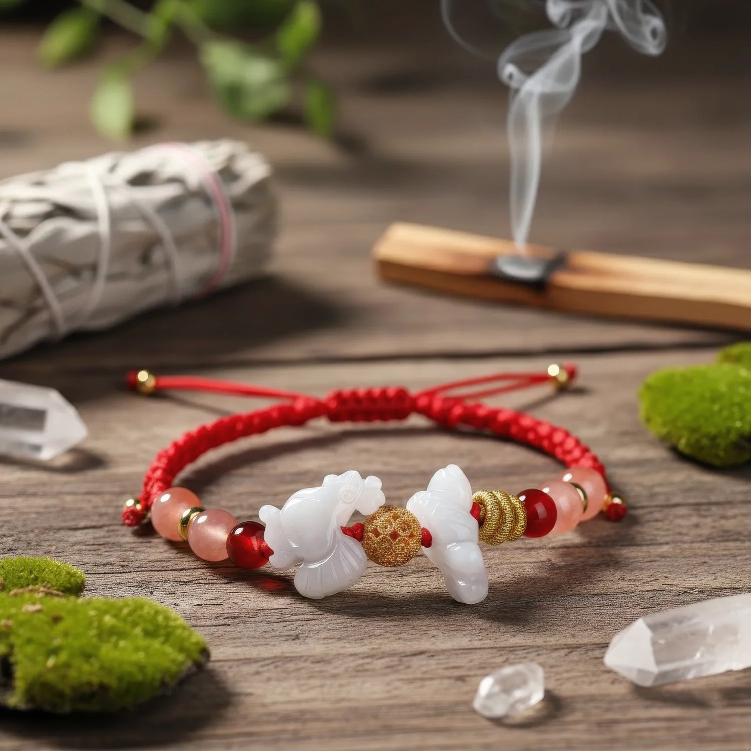 2026 Zodiac Protection Bracelet | White Jade & Red String Amulet