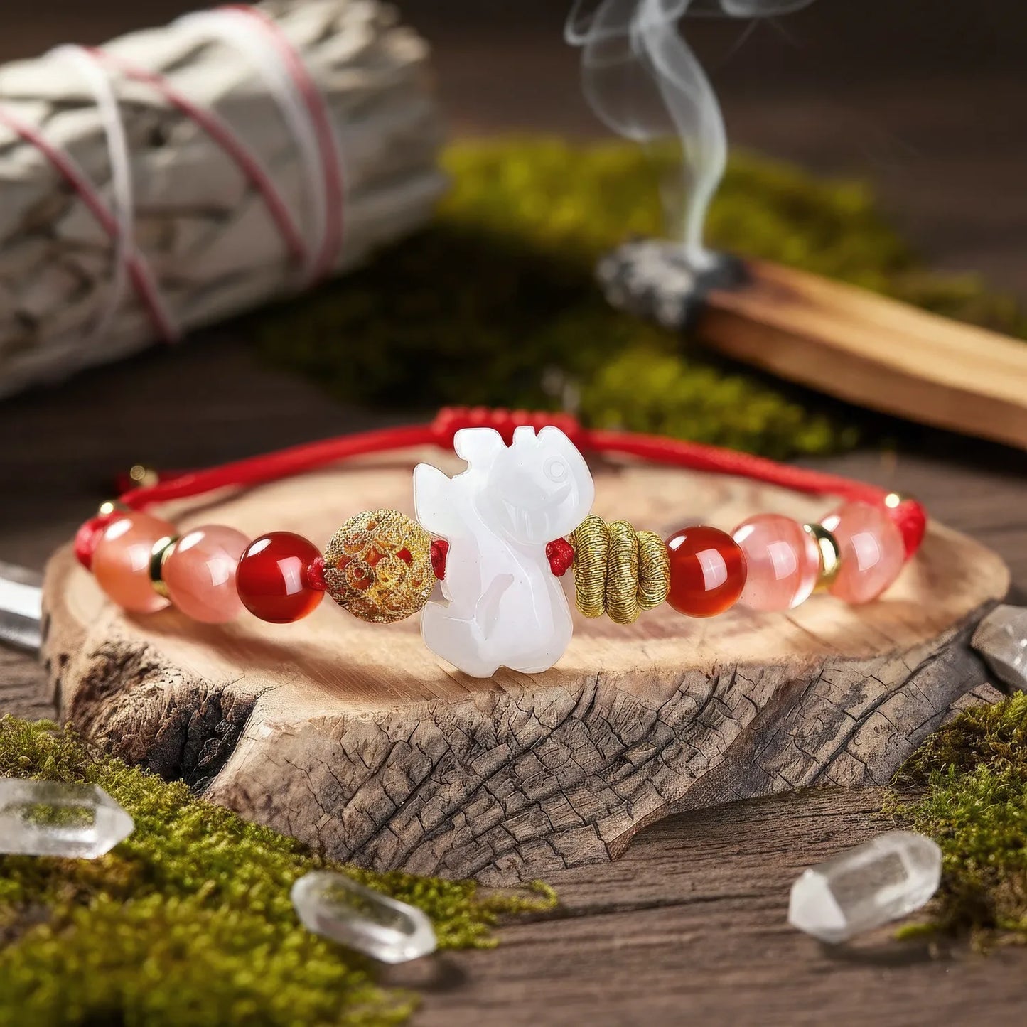 2026 Zodiac Guardian Amulet | Red String & White Jade Manifestation Bracelet