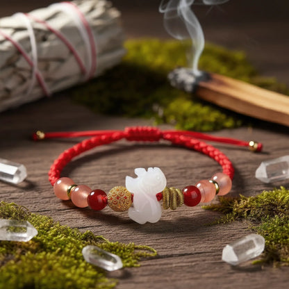 2026 Zodiac Guardian Amulet | Red String & White Jade Manifestation Bracelet
