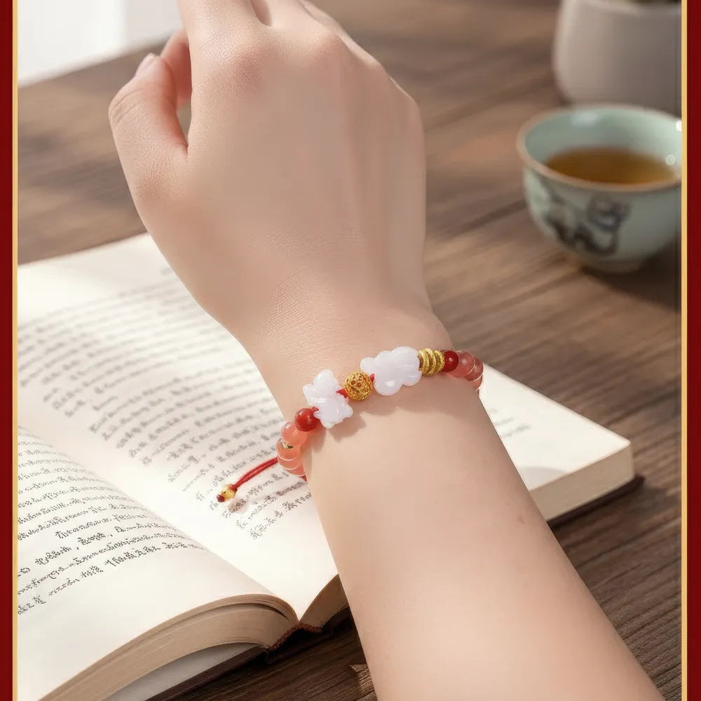 2026 Zodiac Guardian Amulet | Red String & White Jade Manifestation Bracelet