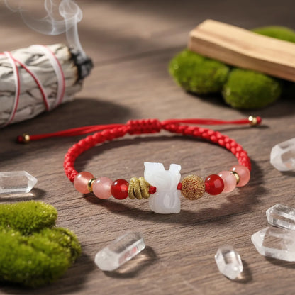 2026 Zodiac Guardian Amulet | Red String & White Jade Manifestation Bracelet