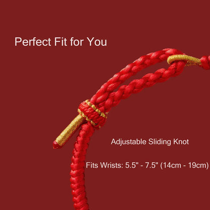 Red bracelet with adjustable sliding knot on a red background