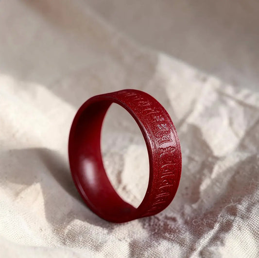 Carved Cinnabar Mantra Ring