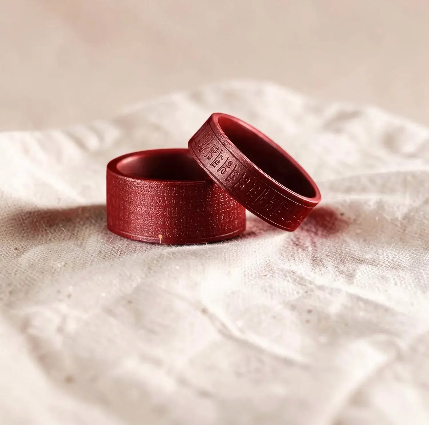 Carved Cinnabar Mantra Ring