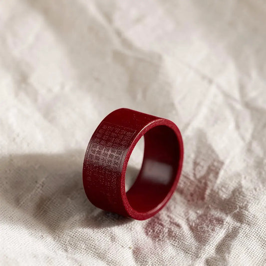Carved Cinnabar Mantra Ring
