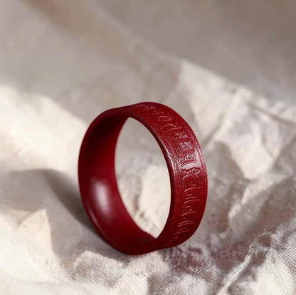 Carved Cinnabar Mantra Ring