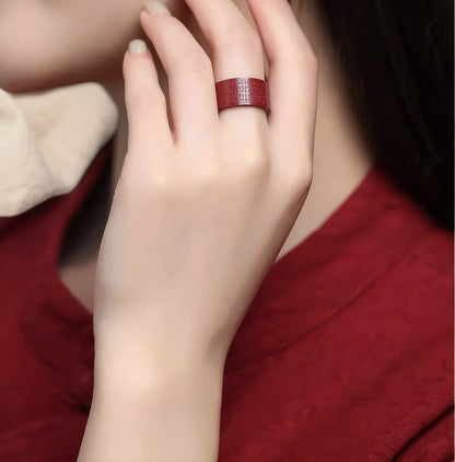 Carved Cinnabar Mantra Ring