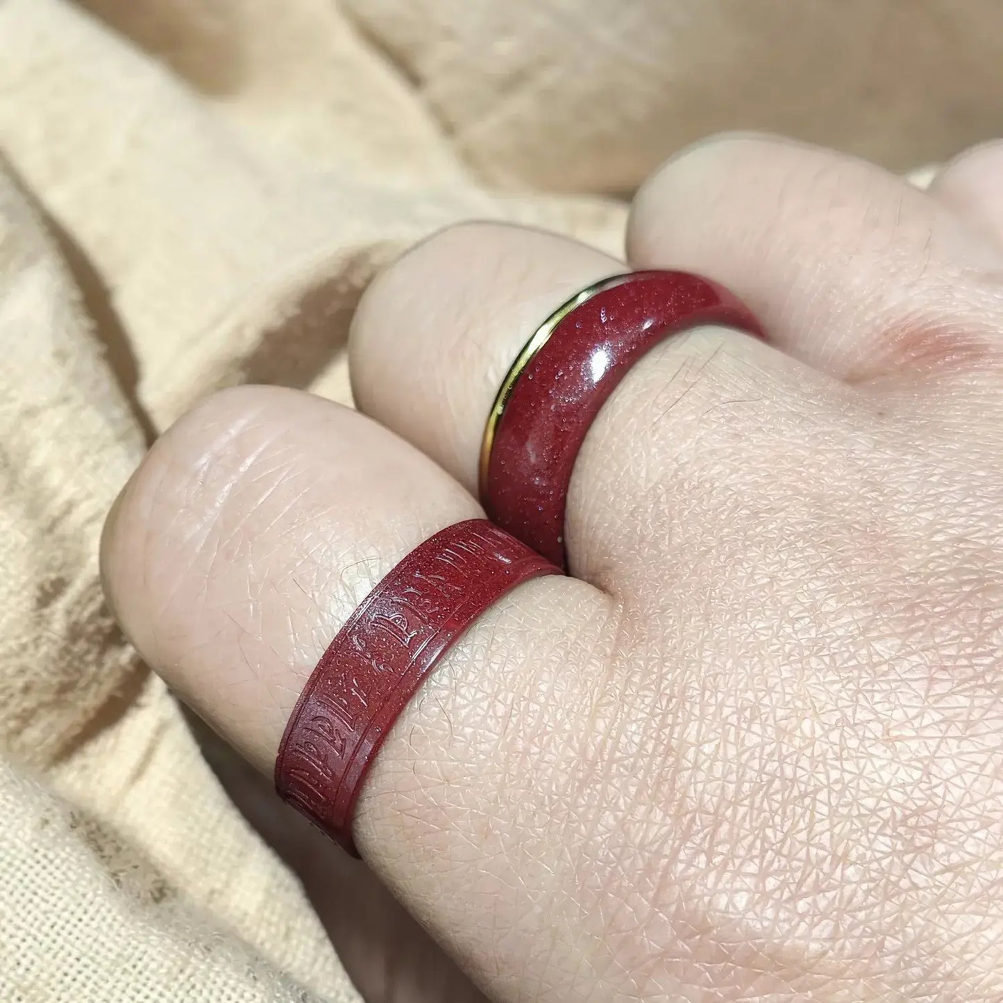 Carved Cinnabar Mantra Ring