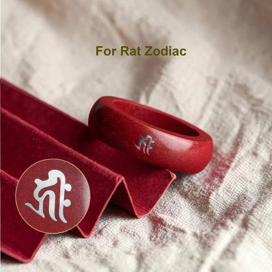Cinnabar Zodiac Ring – Silver Bija Mantra Inlay