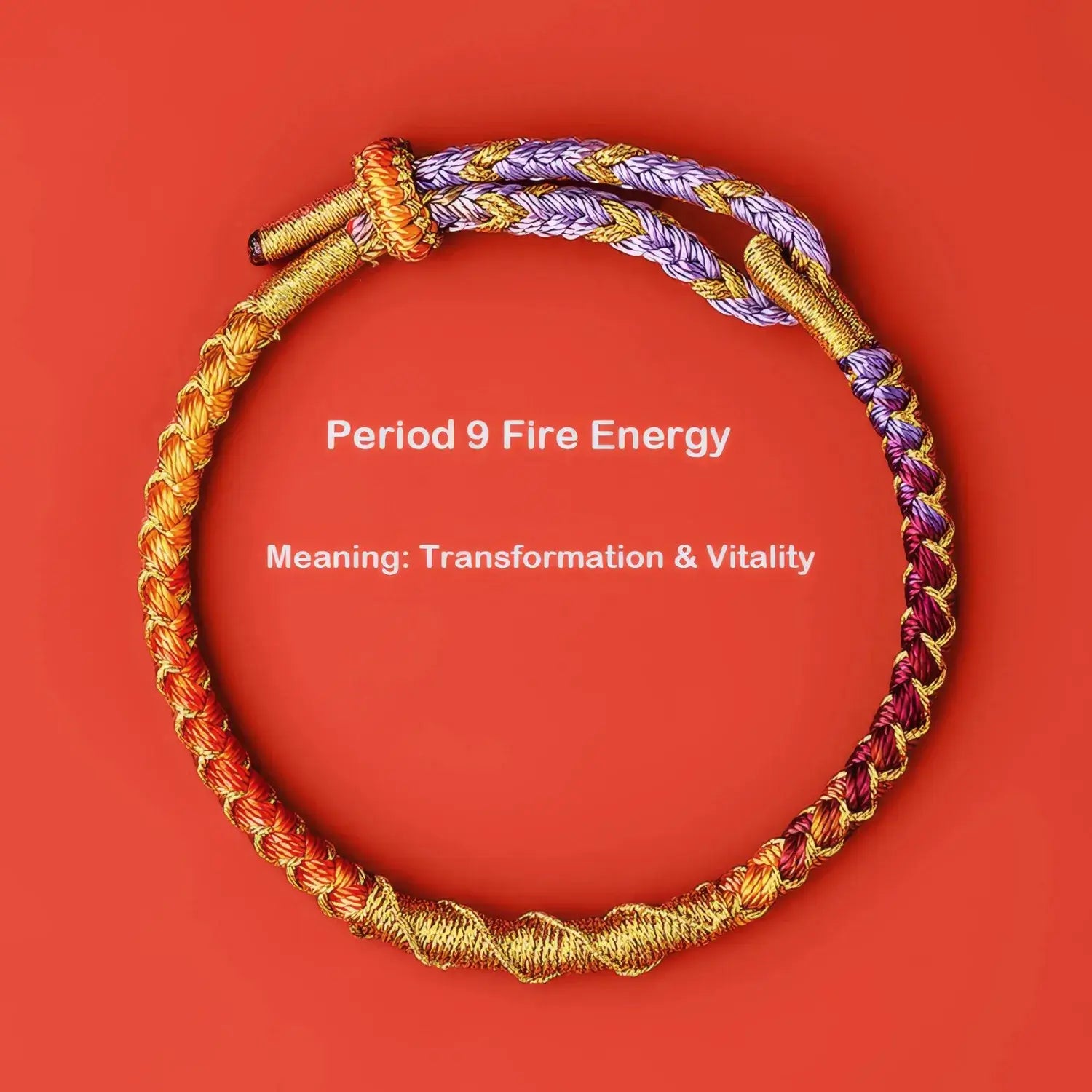 Colorful braided cord on a red background with text about Fire Energy