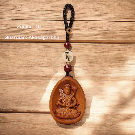 Wooden pendant with a figure on a wooden background