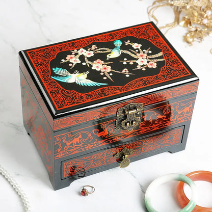 Decorative jewelry box with intricate designs on a white background