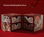 Decorative jewelry box with floral designs on a red background, labeled 'Chinese Wedding Must Have'.