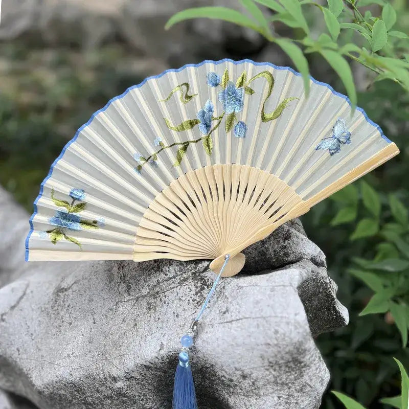Double-Sided Suzhou Silk Embroidery Fan, 20cm Handmade Asia