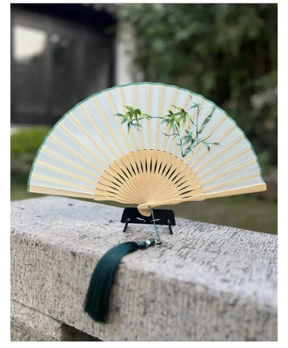 Double-Sided Suzhou Embroidery Floral Silk Fan, 20cm Handmade