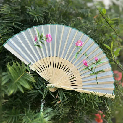 Double-Sided Suzhou Embroidery Floral Silk Fan, 20cm Handmade