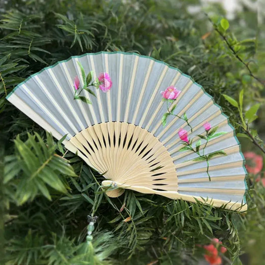Double-Sided Suzhou Embroidery Floral Silk Fan, 20cm Handmade