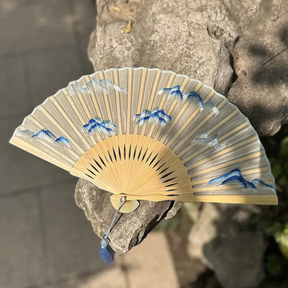 Double-Sided Suzhou Embroidery Floral Silk Fan, 20cm Handmade