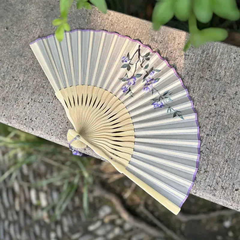 Double-Sided Suzhou Embroidery Floral Silk Fan, 20cm Handmade