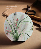 Silk fabric with floral design on a textured surface