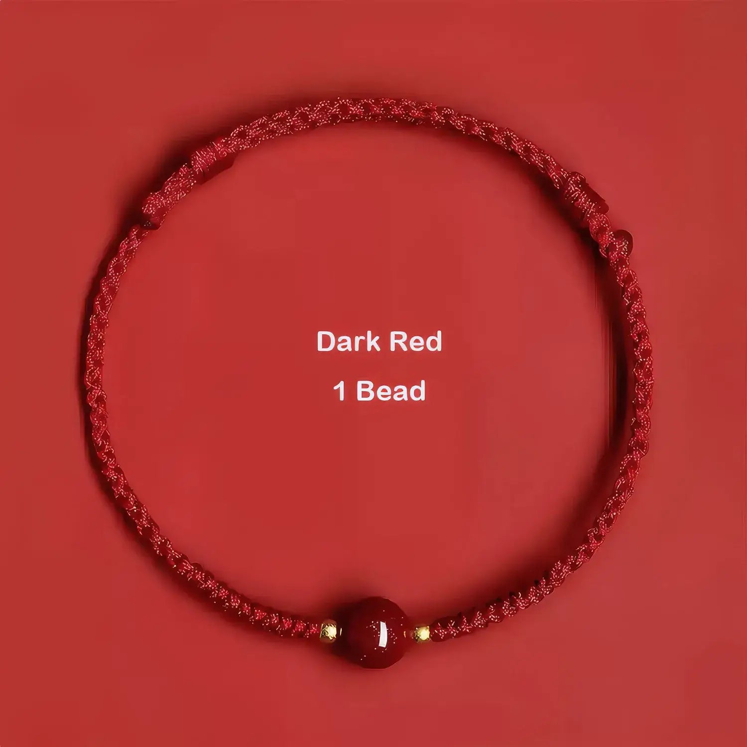 Dark red knotted bracelet with a single bead on a red background