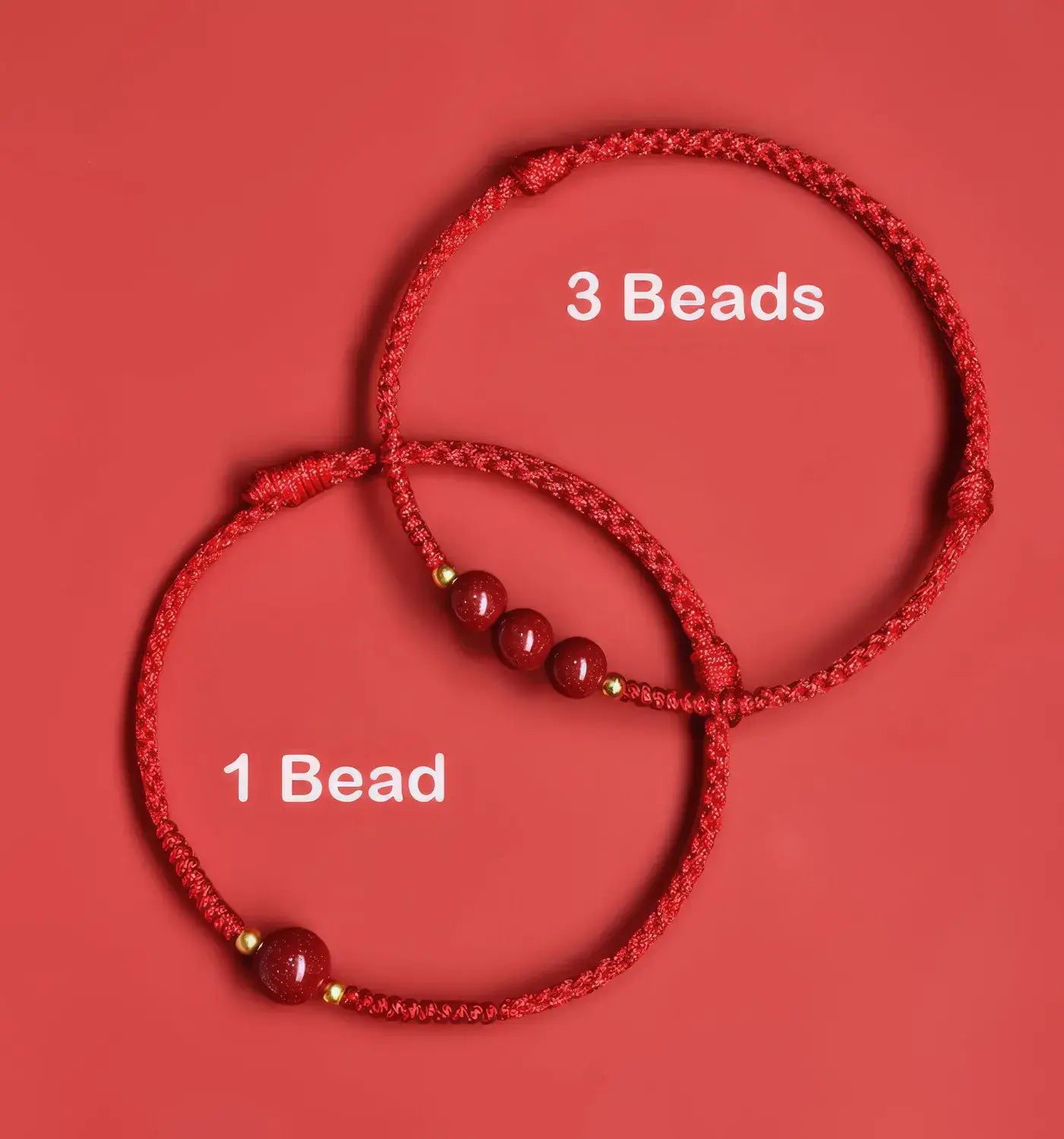 Red braided cord with beads on a red background