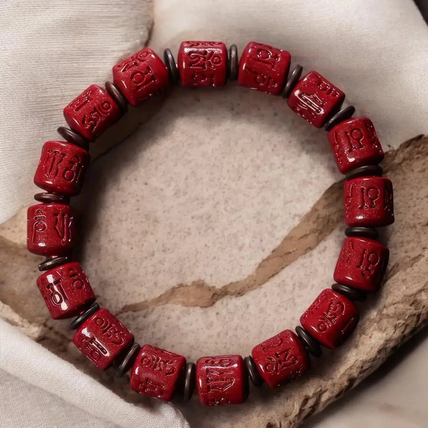 Rotating Cinnabar Prayer Wheel Bracelet
