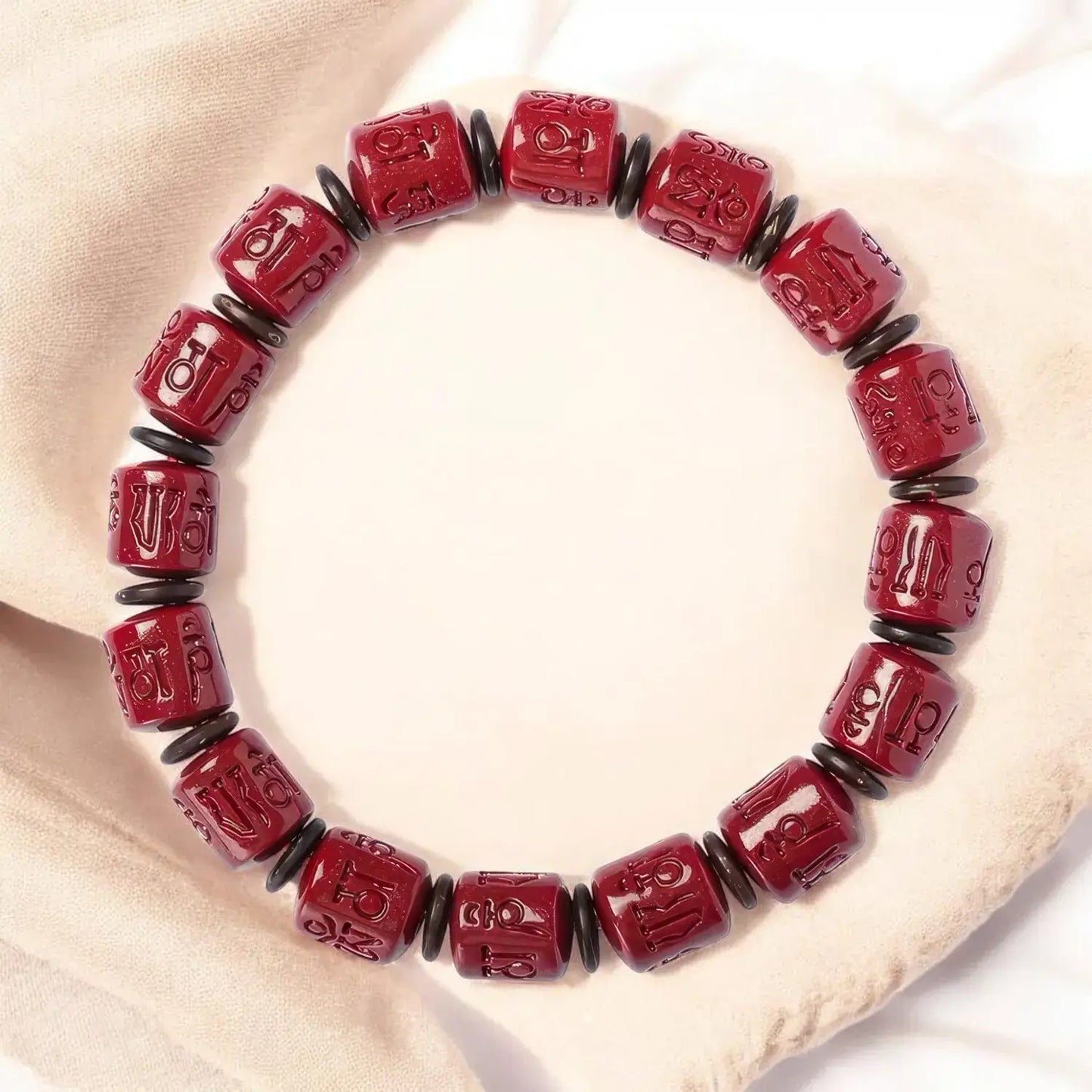 Rotating Cinnabar Prayer Wheel Bracelet