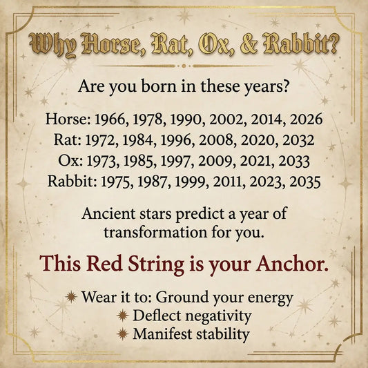 Astrological chart with Chinese zodiac years and red string of fate information on a decorative background.