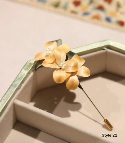 Velvet Flower Heritage Brooch – Handcrafted Silk & Copper Floral Pin
