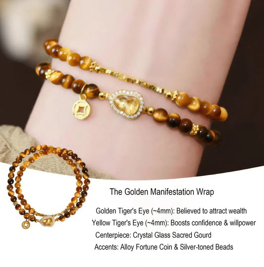 Tiger Eye Wrap Bracelet with Fu Lu