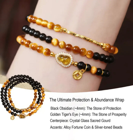 Tiger Eye Wrap Bracelet with Fu Lu