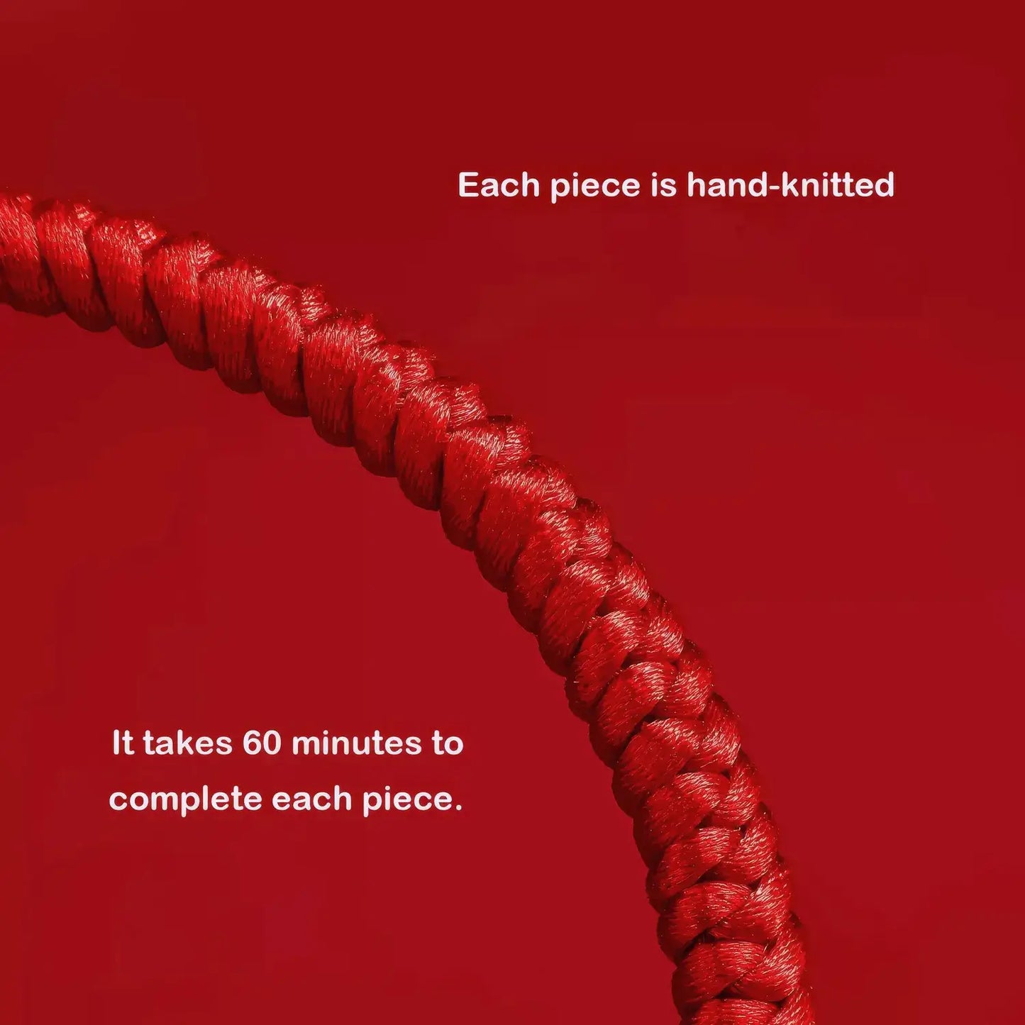 Red knitted rope with text on a red background
