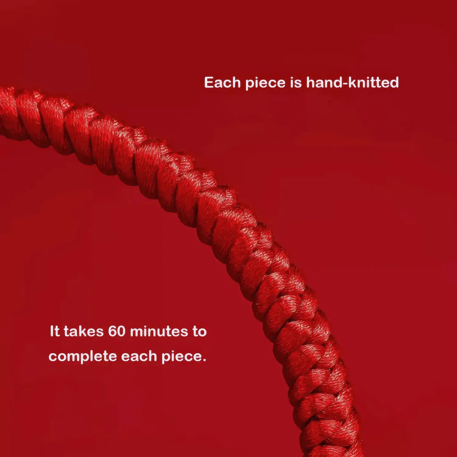 Red knitted rope with text on a red background